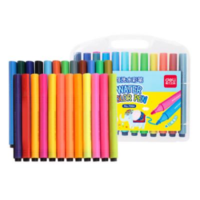 得力（deli）彩虹水彩笔 儿童可水洗创作画笔 学生涂色绘画套装 24色/盒